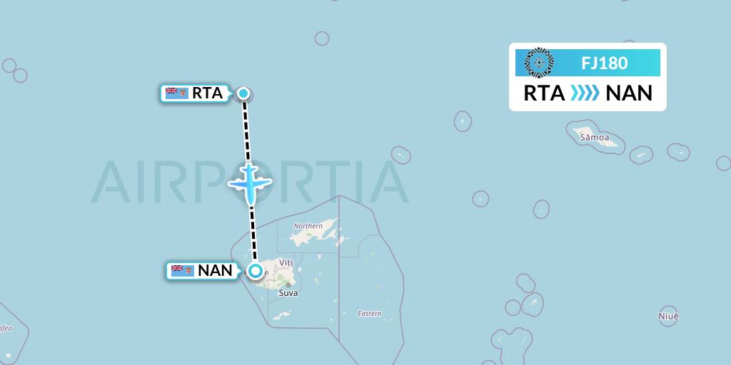 FJ180 Fiji Airways Flight Map: Rotuma to Nadi