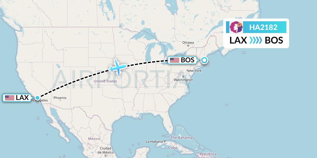HA2182 Hawaiian Airlines Flight Map: Los Angeles to Boston