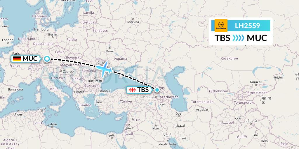 LH2559 Lufthansa Flight Map: Tbilisi to Munich