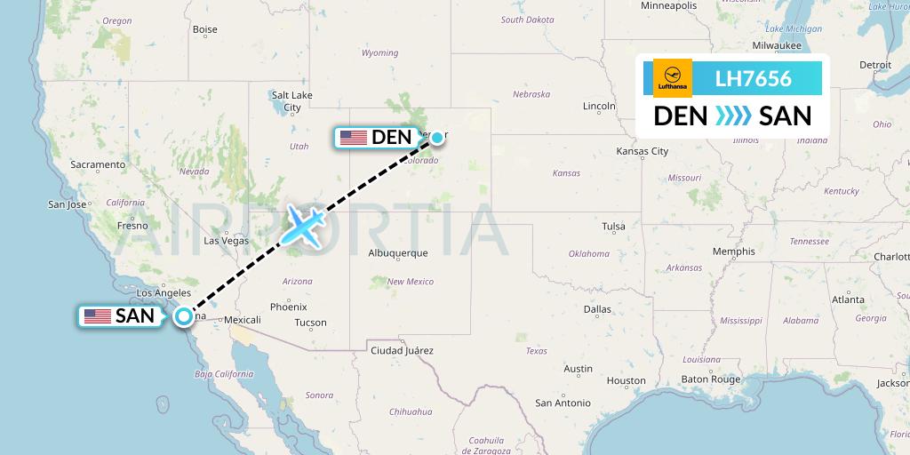 LH7656 Lufthansa Flight Map: Denver to San Diego