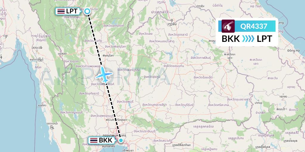 QR4337 Qatar Airways Flight Map: Bangkok to Lampang