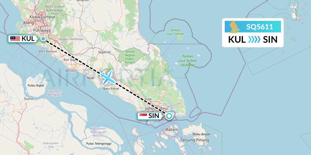 SQ5611 Singapore Airlines Flight Map: Kuala Lumpur to Singapore
