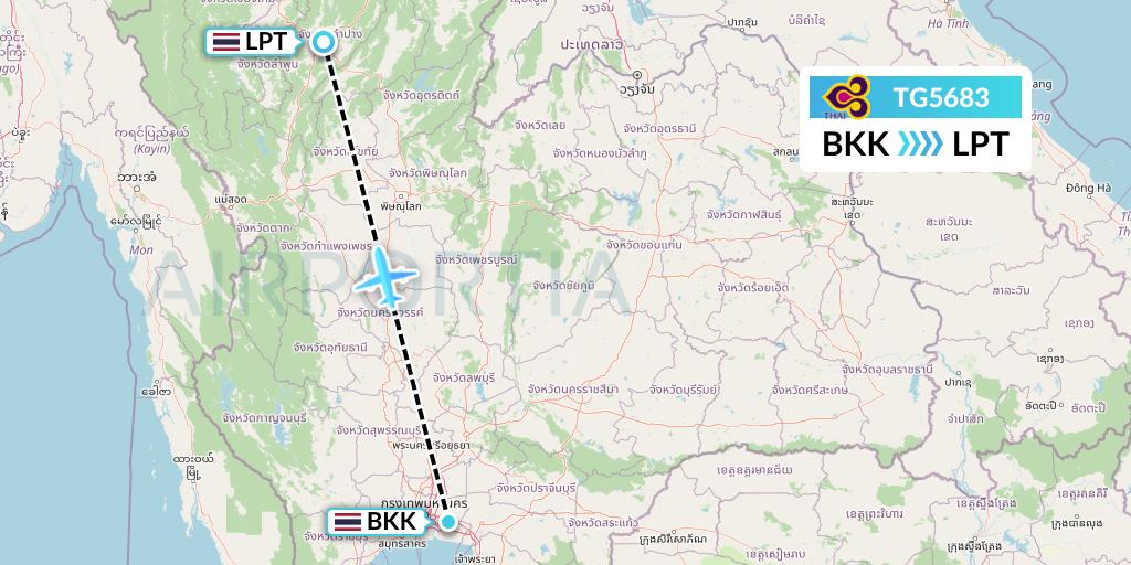 TG5683 Thai Airways Flight Map: Bangkok to Lampang