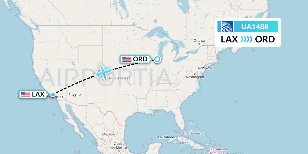UA1488 United Airlines Flight Map: Los Angeles to Chicago