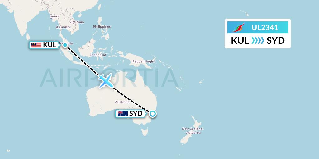 UL2341 SriLankan Airlines Flight Map: Kuala Lumpur to Sydney