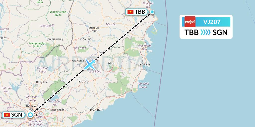 VJ207 VietJet Air Flight Map: Tuy Hoa to Ho Chi Minh City