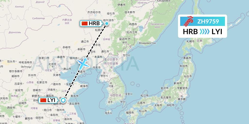 ZH9759 Shenzhen Airlines Flight Map: Harbin to Linyi
