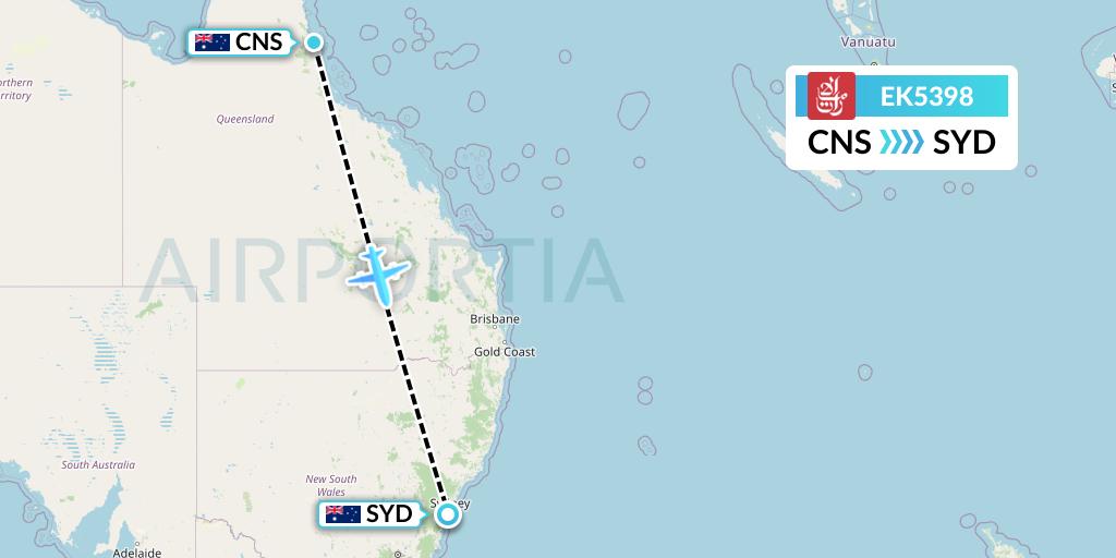 EK5398 Emirates Flight Map: Cairns to Sydney