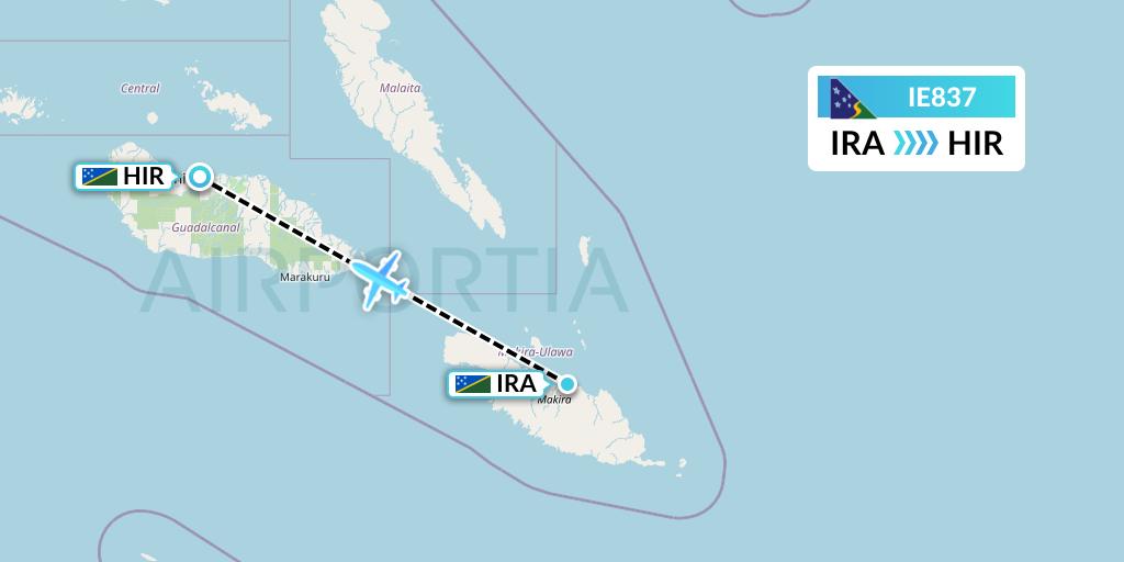 IE837 Solomon Airlines Flight Map: Kirakira to Honiara