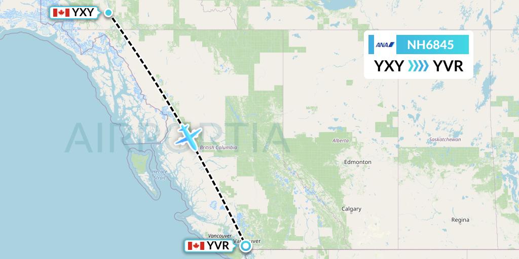 NH6845 All Nippon Airways Flight Map: Whitehorse to Vancouver