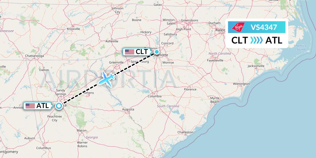 VS4347 Virgin Atlantic Airways Flight Map: Charlotte to Atlanta