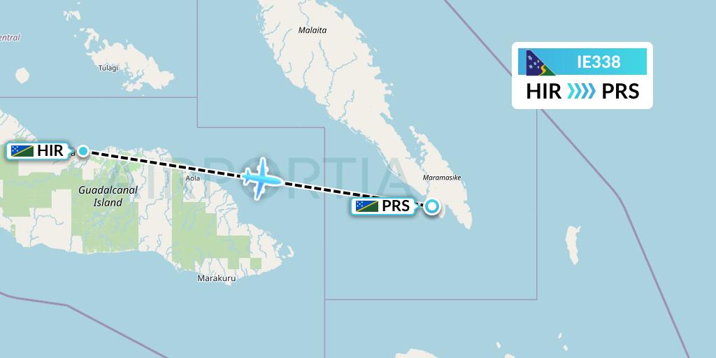 IE338 Solomon Airlines Flight Map: Honiara to Parasi