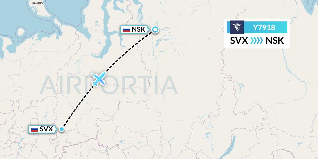 Y7918 NordStar Flight Map: Yekaterinburg to Norilsk