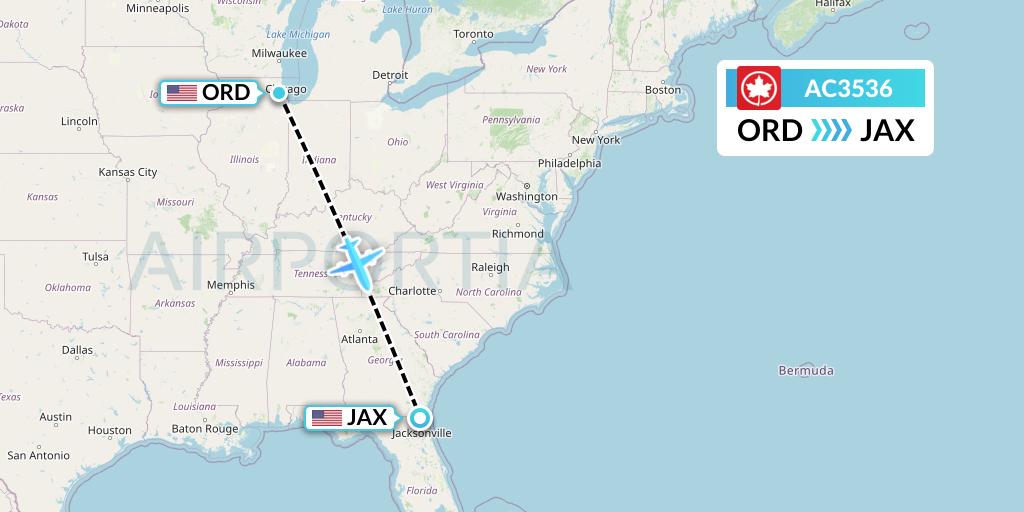 AC3536 Air Canada Flight Map: Chicago to Jacksonville