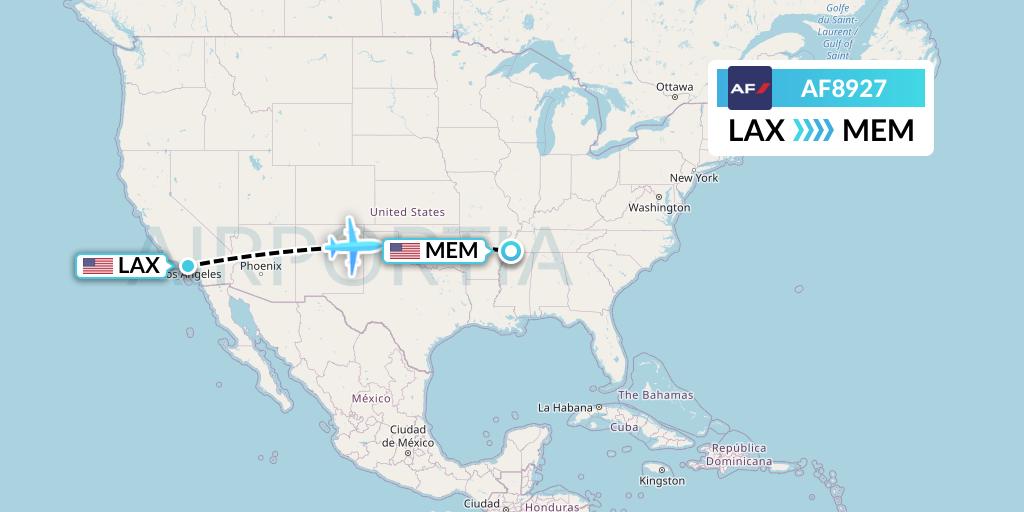 AF8927 Air France Flight Map: Los Angeles to Memphis