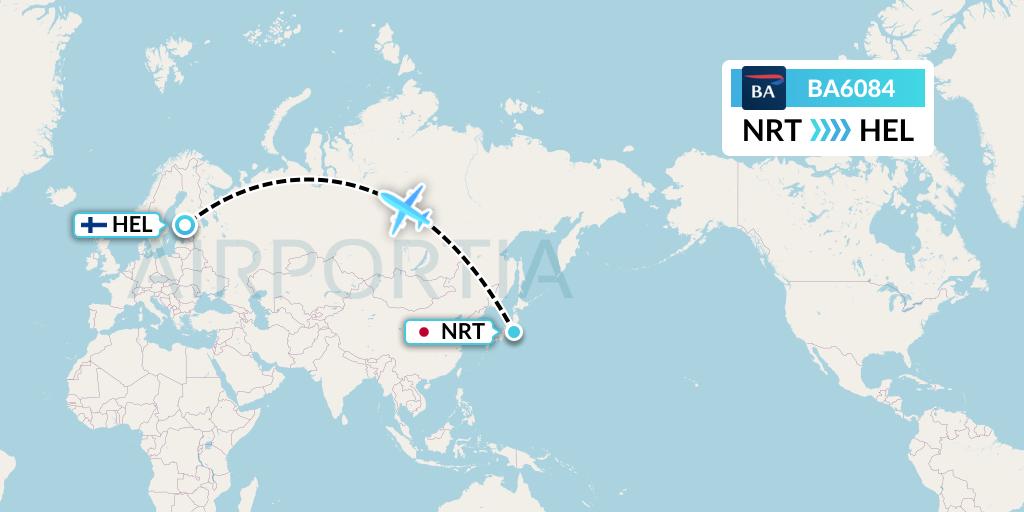 BA6084 British Airways Flight Map: Tokyo to Helsinki