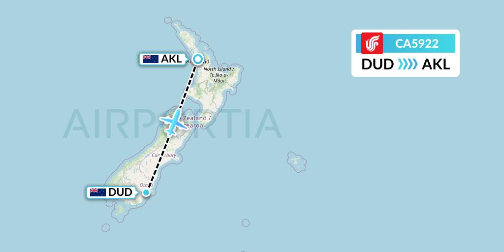 CA5922 Air China Flight Map: Dunedin to Auckland