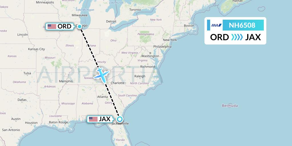 NH6508 All Nippon Airways Flight Map: Chicago to Jacksonville