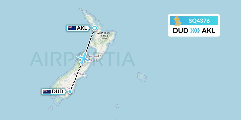 SQ4376 Singapore Airlines Flight Map: Dunedin to Auckland
