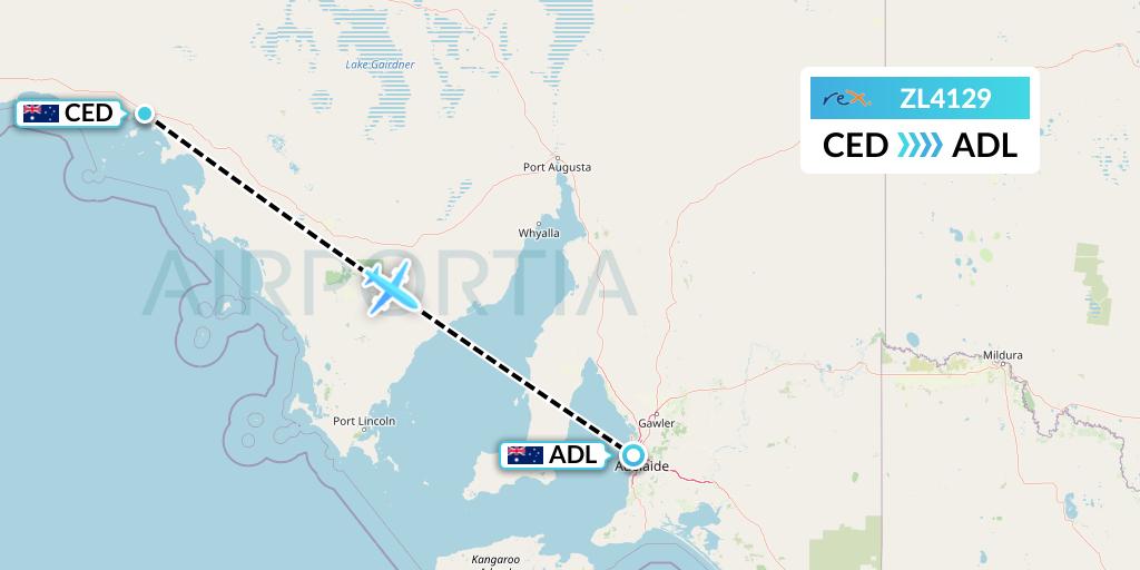 ZL4129 Regional Express Flight Map: Ceduna to Adelaide