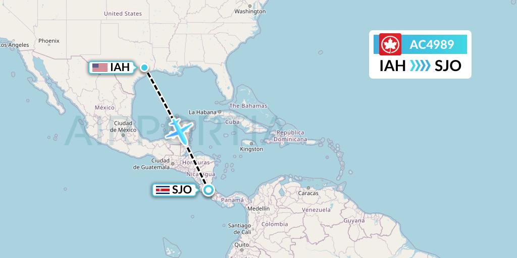 AC4989 Air Canada Flight Map: Houston to San Jose