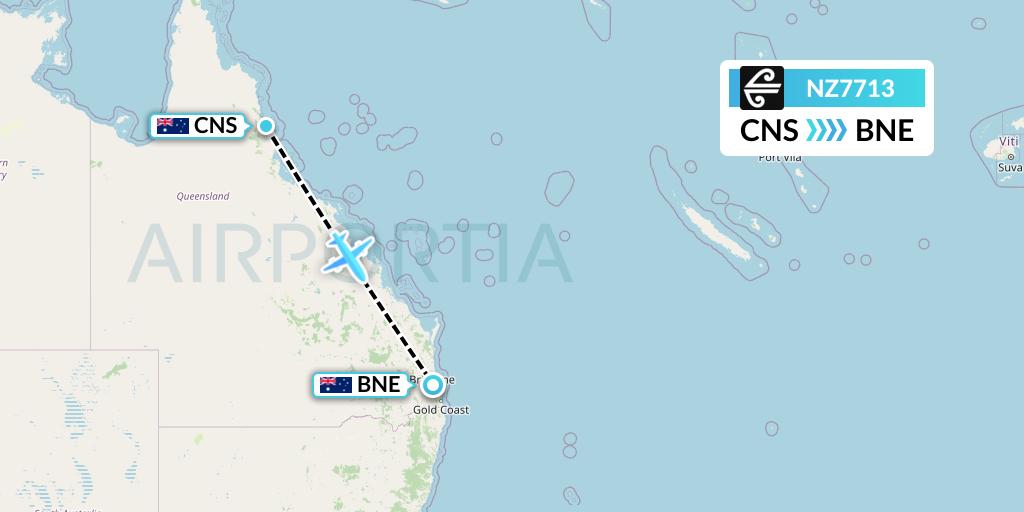 NZ7713 Air New Zealand Flight Map: Cairns to Brisbane