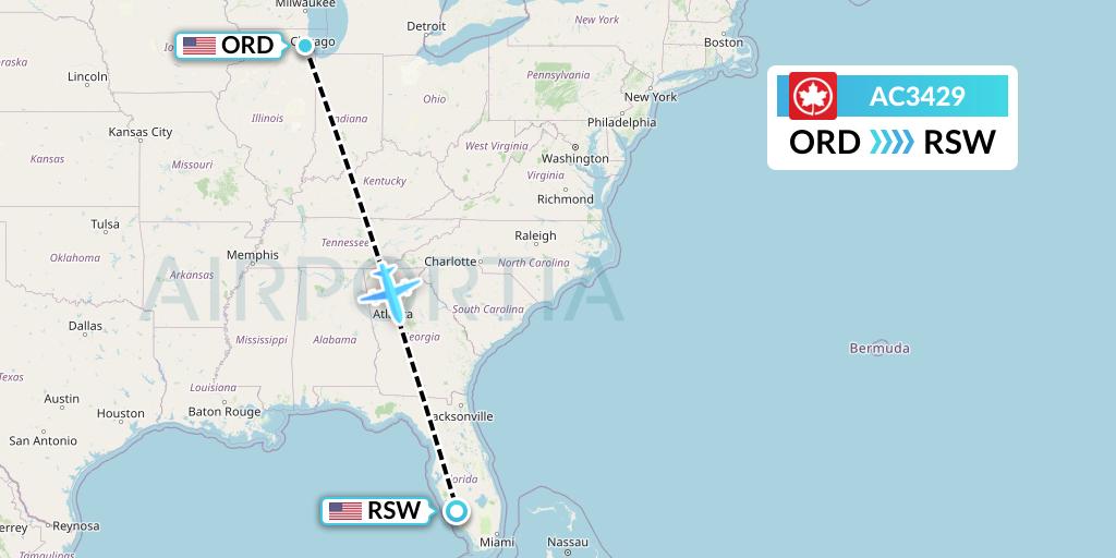 AC3429 Air Canada Flight Map: Chicago to Fort Myers