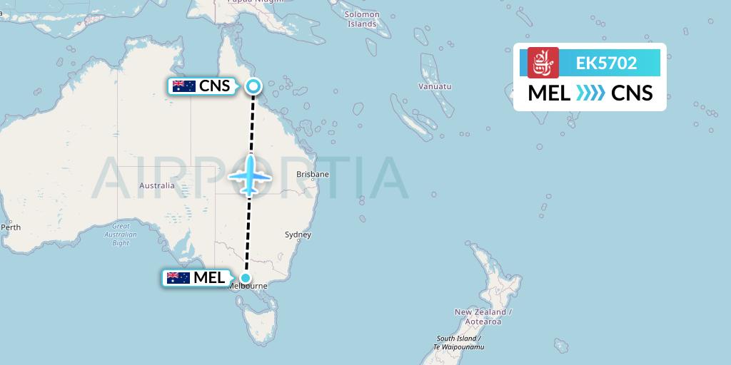 EK5702 Emirates Flight Map: Melbourne to Cairns