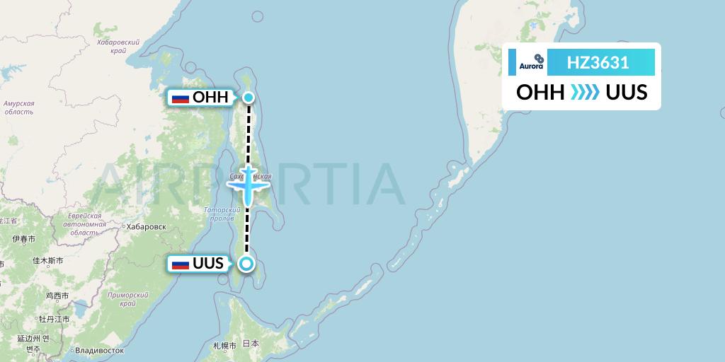 HZ3631 Aurora Flight Map: Okha to Yuzhno-Sakhalinsk