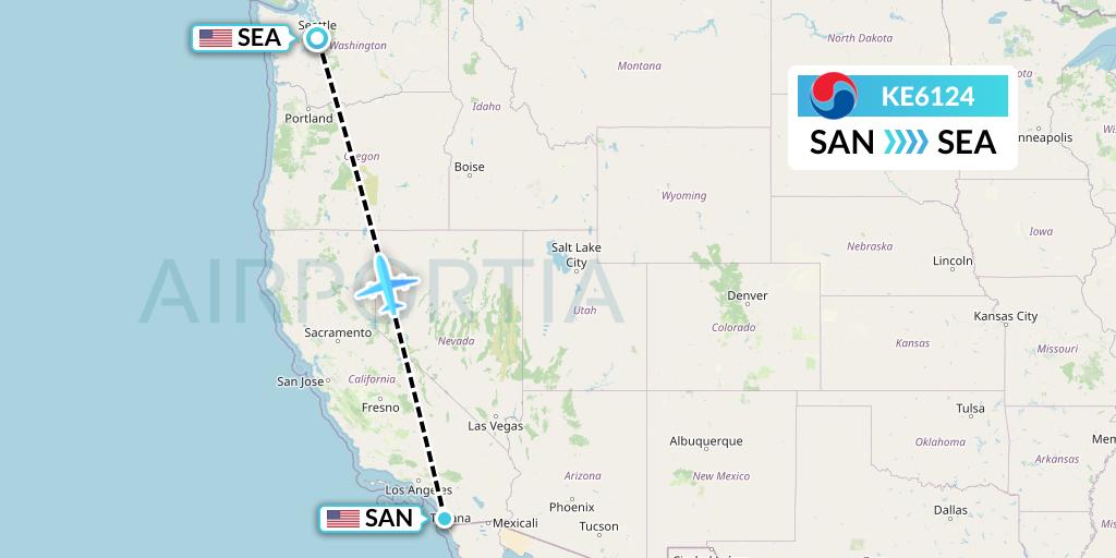 KE6124 Korean Air Flight Map: San Diego to Seattle