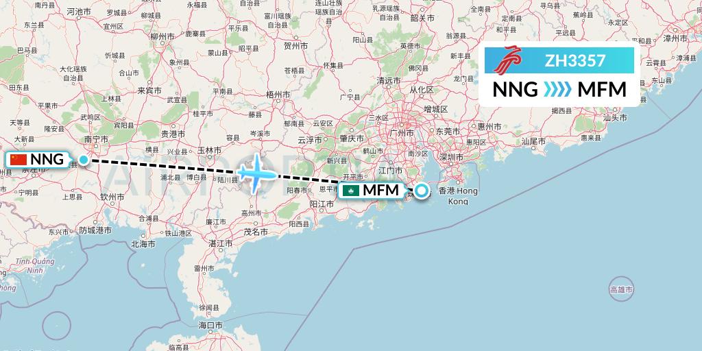 ZH3357 Shenzhen Airlines Flight Map: Nanning to Macau