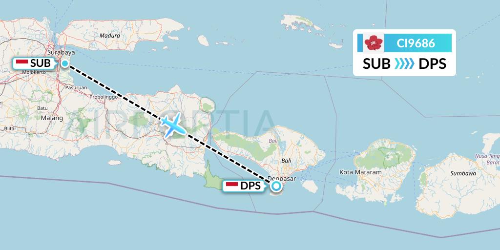 CI9686 China Airlines Flight Map: Surabaya to Denpasar