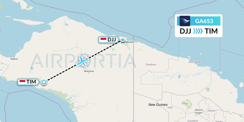 GA653 Garuda Indonesia Flight Map: Jayapura to Timika
