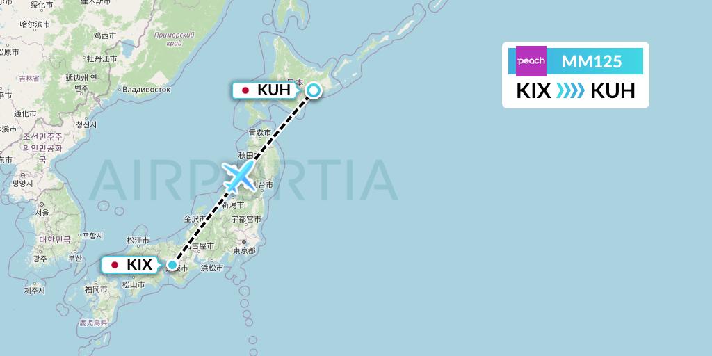 MM125 Peach Aviation Flight Map: Osaka to Kushiro