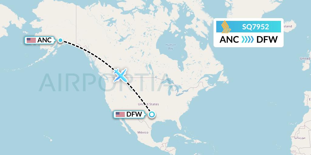 SQ7952 Singapore Airlines Flight Map: Anchorage to Dallas