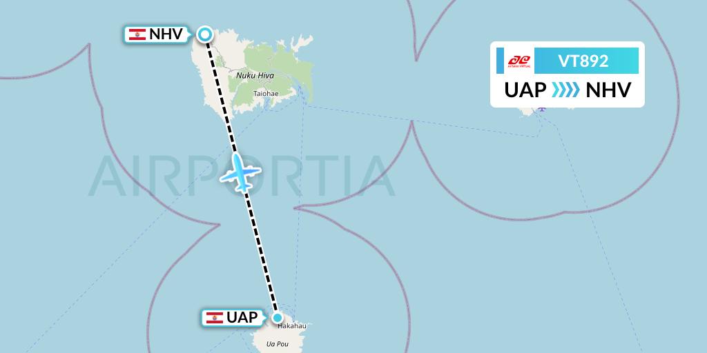 VT892 Air Tahiti Flight Map: Ua Pou to Nuku Hiva