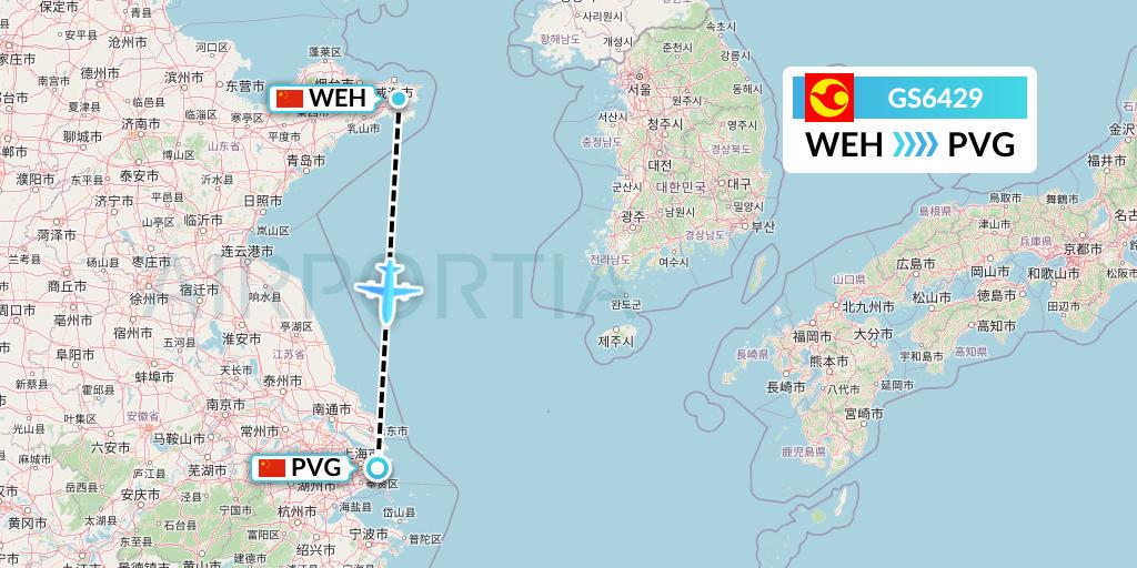 GS6429 Tianjin Airlines Flight Map: Weihai to Shanghai