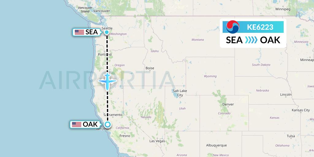 KE6223 Korean Air Flight Map: Seattle to Oakland