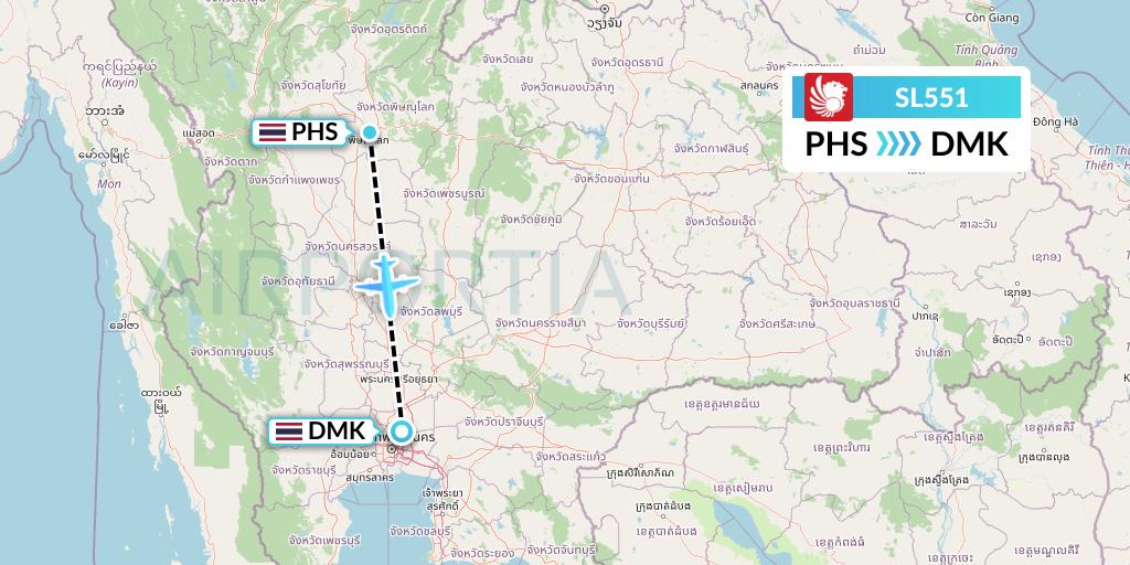SL551 Thai Lion Air Flight Map: Phitsanulok to Bangkok