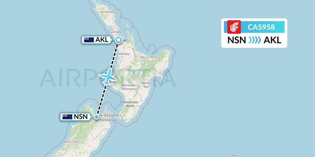 CA5958 Air China Flight Map: Nelson to Auckland