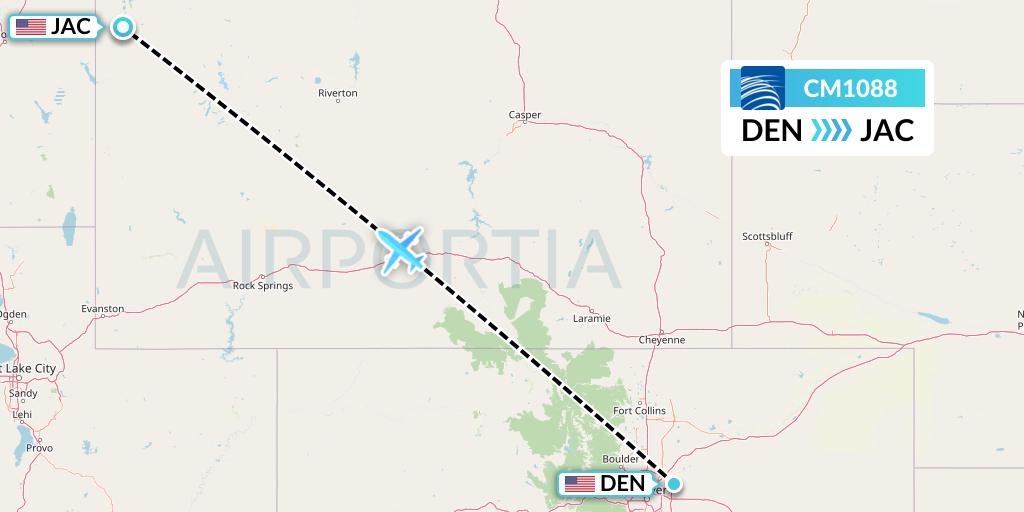 CM1088 Copa Airlines Flight Map: Denver to Jackson