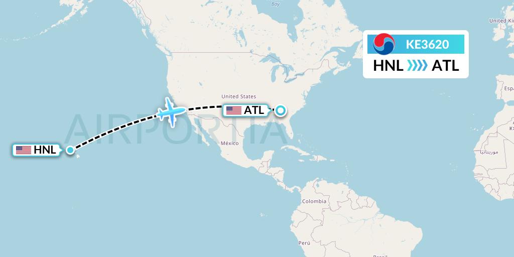 KE3620 Korean Air Flight Map: Honolulu to Atlanta