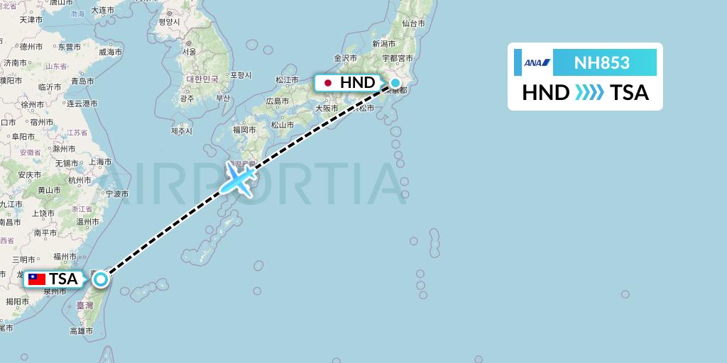 NH853 All Nippon Airways Flight Map: Tokyo to Taipei