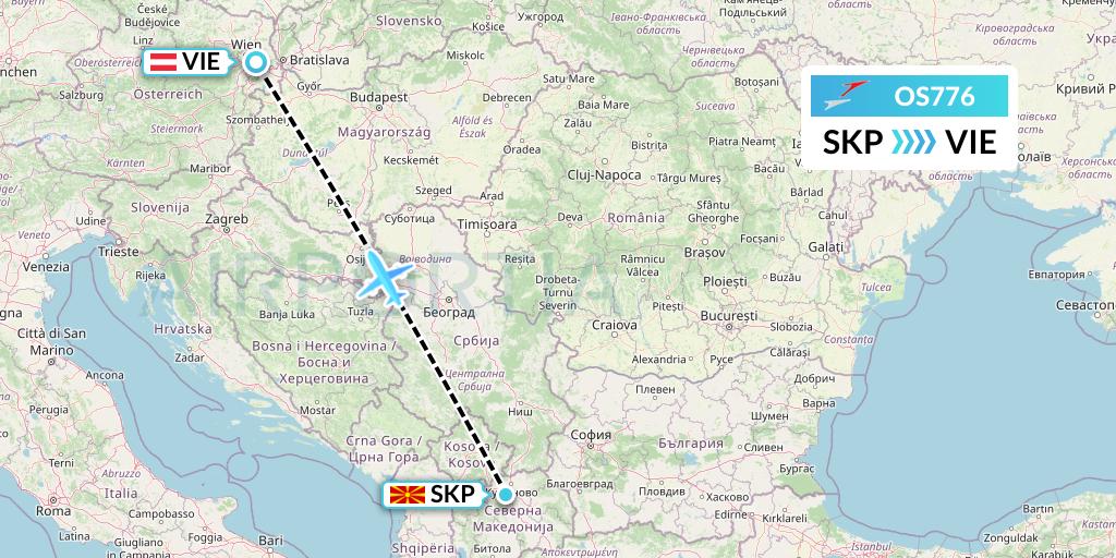 OS776 Austrian Airlines Flight Map: Skopje to Vienna