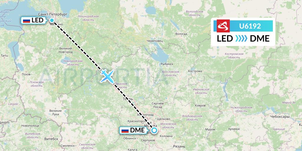 U6192 Ural Airlines Flight Map: St. Petersburg to Moscow
