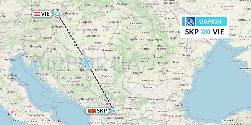 UA9834 United Airlines Flight Map: Skopje to Vienna