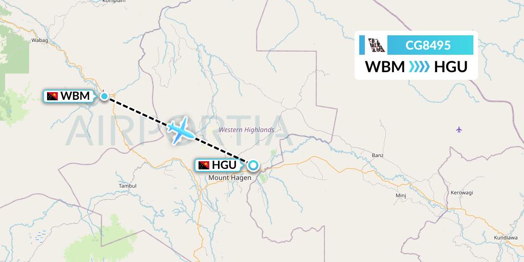 CG8495 Airlines PNG Flight Map: Papua New Guinea to Mount Hagen
