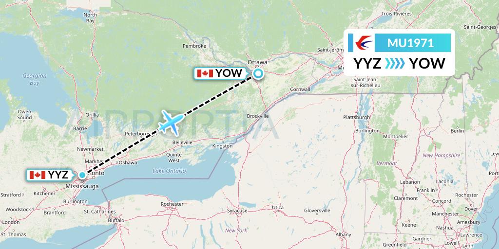 MU1971 China Eastern Airlines Flight Map: Toronto to Ottawa