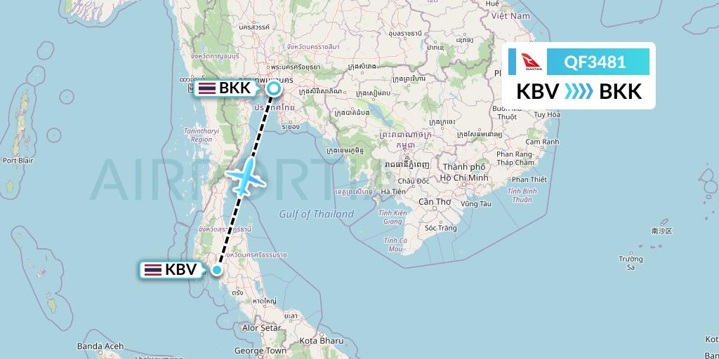 QF3481 Qantas Flight Map: Krabi to Bangkok