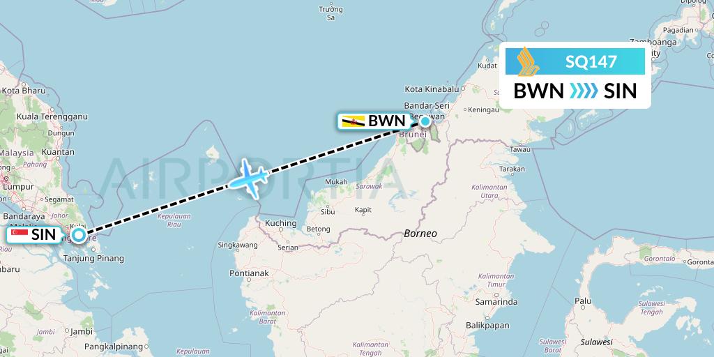 SQ147 Singapore Airlines Flight Map: Brunei to Singapore